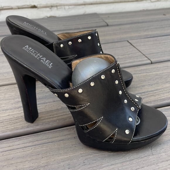 Michael Kors Black studded leather high heels size 7.5 - Picture 1 of 13